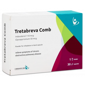 TRETABREVA COMB 110 / 50 MCG ( INDACATEROL / GLYCOPYRRONIUM ) POWDER FOR INHALATION IN HARD CAPSULES — 30 CAPSULES + INHALER